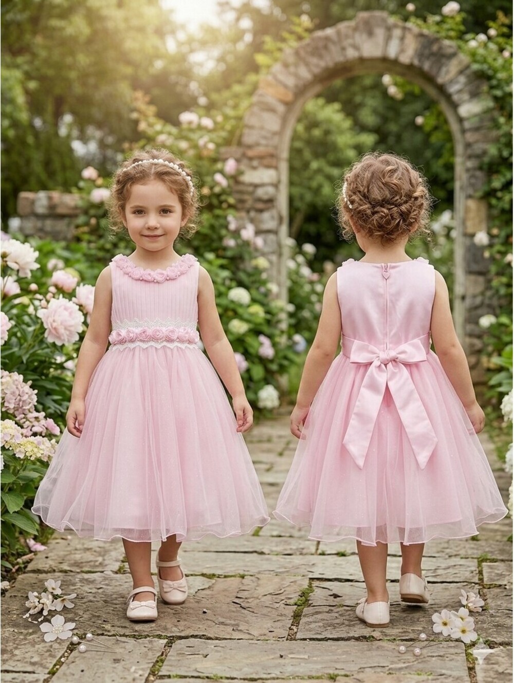Juliet’s Baby Pink Tulle Flower Girl Dress Size 2 Formal Wedding Party Tutu Bow